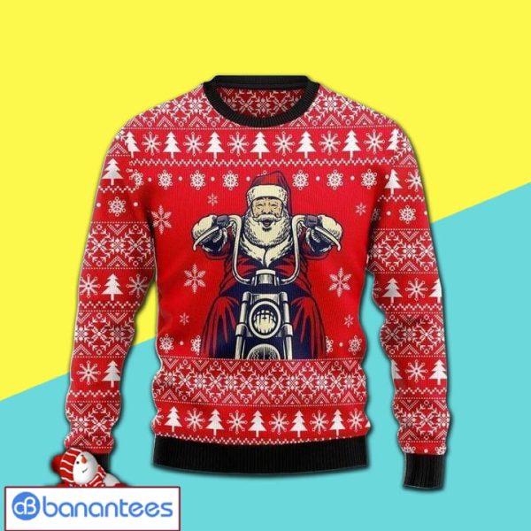 Funny Santa Claus Ride Motorbike All Over Print Ugly Christmas Sweater Product Photo