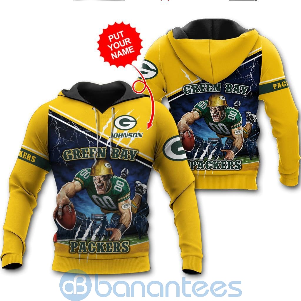 Green Bay Packers Mascot Catching Ball Custom Name 3D All Over Printed Shirt
