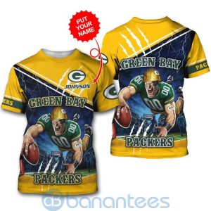 Green Bay Packers Mascot Catching Ball Custom Name 3D All Over Printed Shirt Product Photo