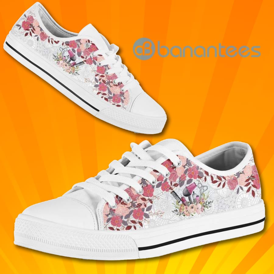 Hair Stylist And Flowers Lovely Design Low Top Canvas Shoes