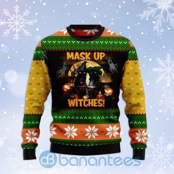 Halloween Black Cat Mask Up Witches Ugly Christmas 3D Sweater Product Photo
