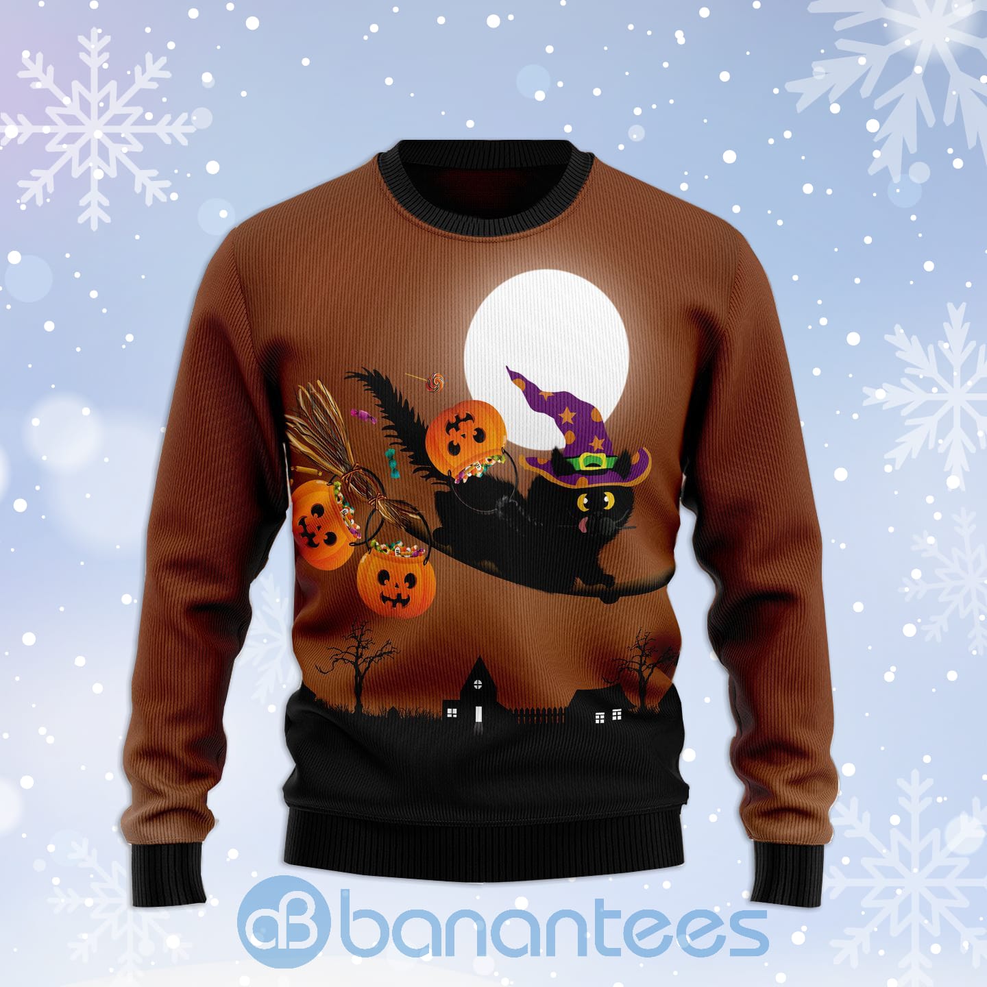 Halloween Pumpkin Black Cat Ugly Christmas 3D Sweater