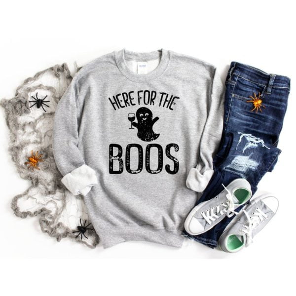 Here for the Boos Ghost Drinking Halloween Sweatshirt Product Photo