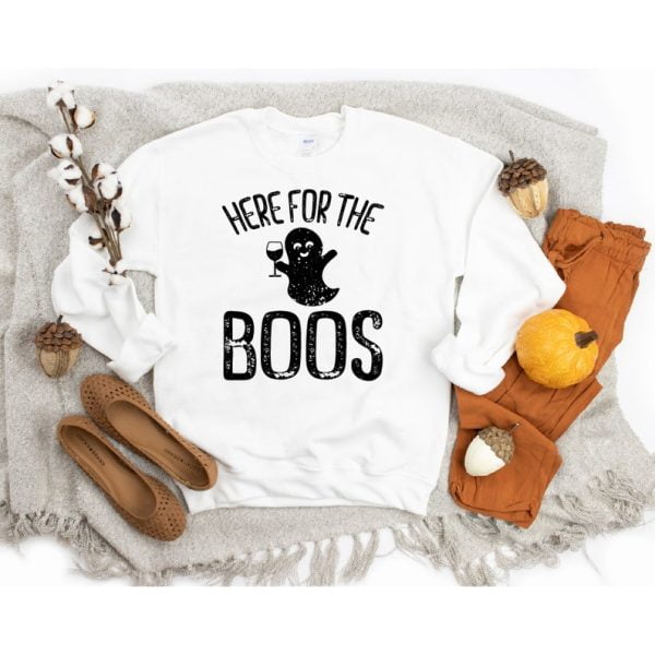 Here for the Boos Ghost Drinking Halloween Sweatshirt Product Photo