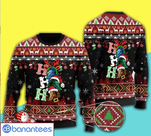 Ho Ho Ho Horse Merry Wool Colorful And Bright Special Pattern Ugly Christmas Sweater Product Photo