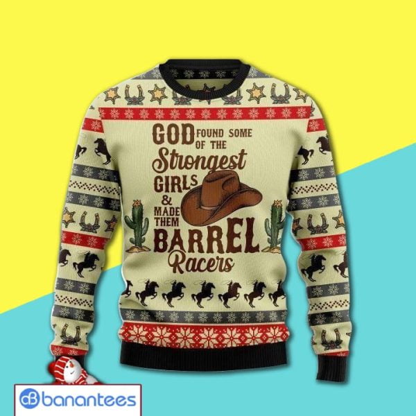 Horse Patterns God Found Some Of The Strongest Girls And Made Them Barriel Ugly Christmas Sweater Product Photo