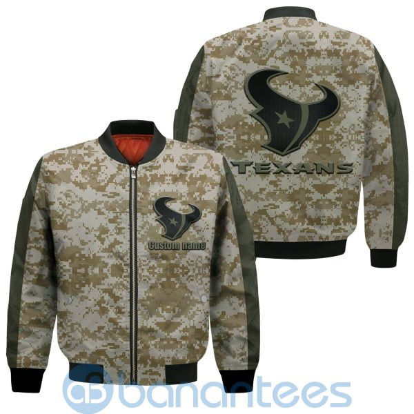 Houston Texans American Football Team Logo Camouflage Custom Name Bomber Jacket Product Photo