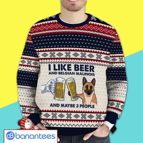 I Like Beer And Belgian Malinois And Maybe Three People Awesome Full Print Ugly Christmas Sweater Product Photo
