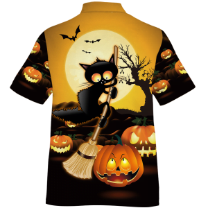 Ugly Black Cat Broom Sweep Halloween Hawaiian Shirt Product Photo