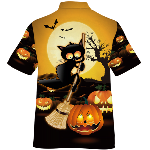 Ugly Black Cat Broom Sweep Halloween Hawaiian Shirt Product Photo