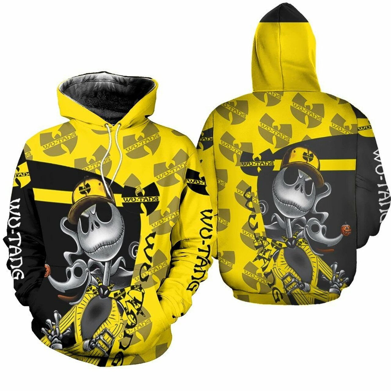 Jack Skellington Wu Tang Clan Halloween 3D Hoodie Bomber Jacket - 3D Hoodie - Yellow