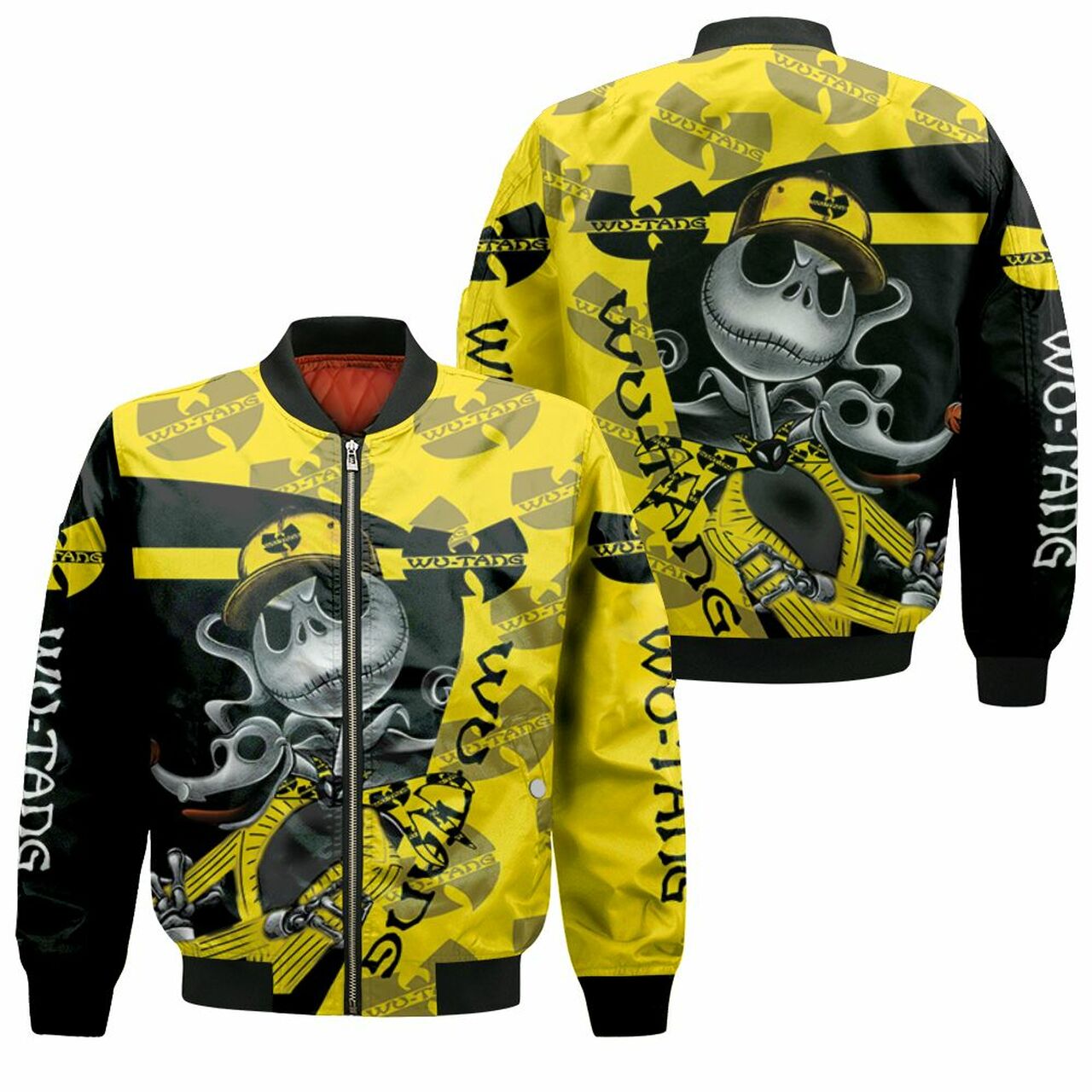 Jack Skellington Wu Tang Clan Halloween 3D Hoodie Bomber Jacket - Bomber Jacker - Yellow