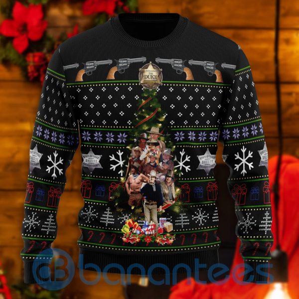 John Wayne Christmas tree All Over Printed Ugly Christmas Sweater Product Photo