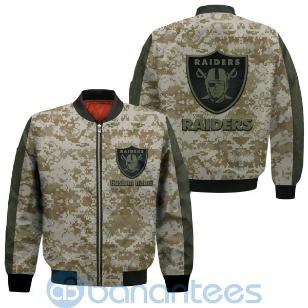 Las Vegas Raiders American Football Team Logo Camouflage Custom Name Bomber Jacket Product Photo