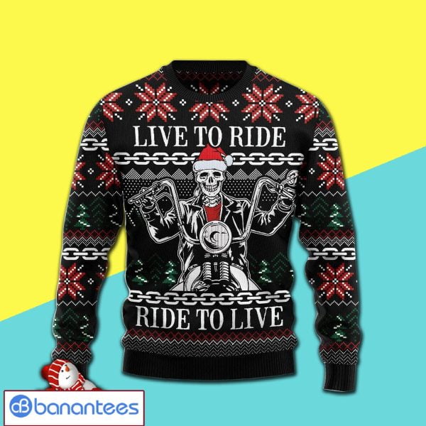 Live To Ride Motorbike Skeleton Awesome All Over Print 3D Ugly Sweater Product Photo