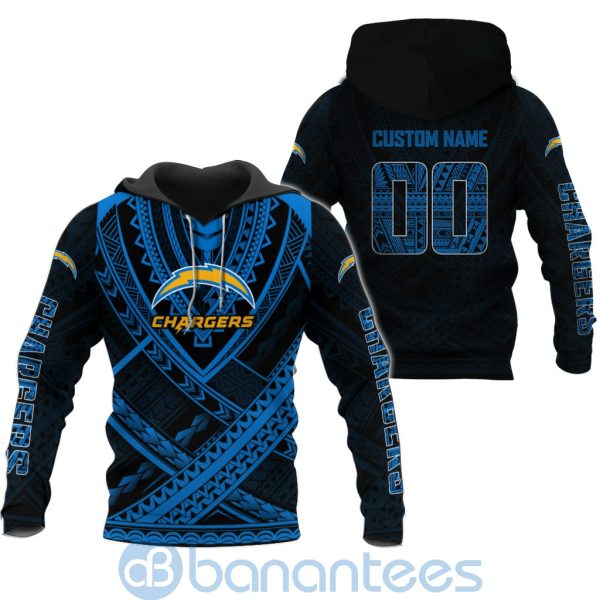 Los Angeles Chargers NFL Team Logo Polynesian Pattern Custom Name Number 3D All Over Printed Shirt Product Photo
