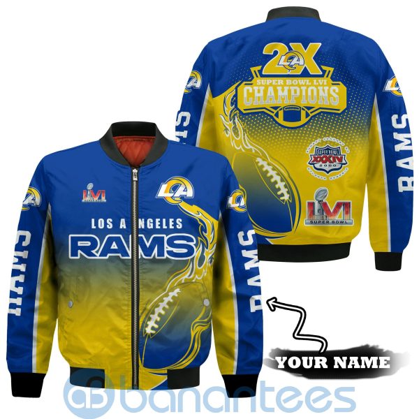 Los Angeles Rams 2X Super Bowl LVI Champions 2021 Custom Name Bomber Jacket Jacket Gifts Product Photo