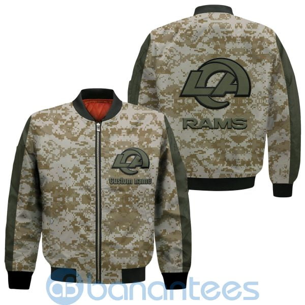 Los Angeles Rams American Football Team Logo Camouflage Custom Name Bomber Jacket Product Photo