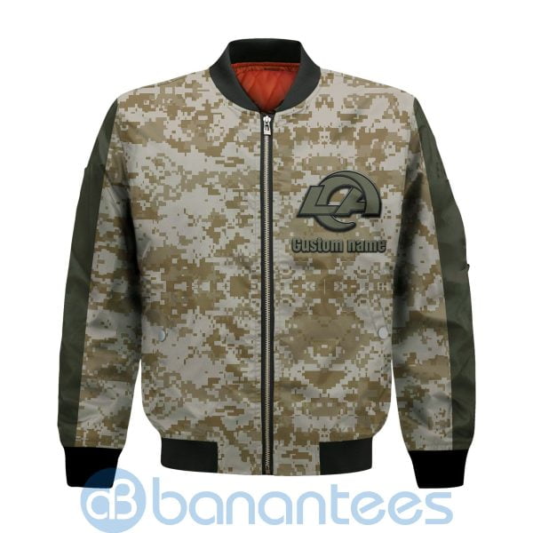 Los Angeles Rams American Football Team Logo Camouflage Custom Name Bomber Jacket Product Photo
