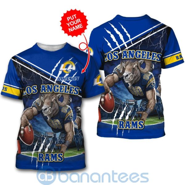 Los Angeles Rams Mascot Catching Ball Custom Name 3D All Over Printed Shirt Product Photo