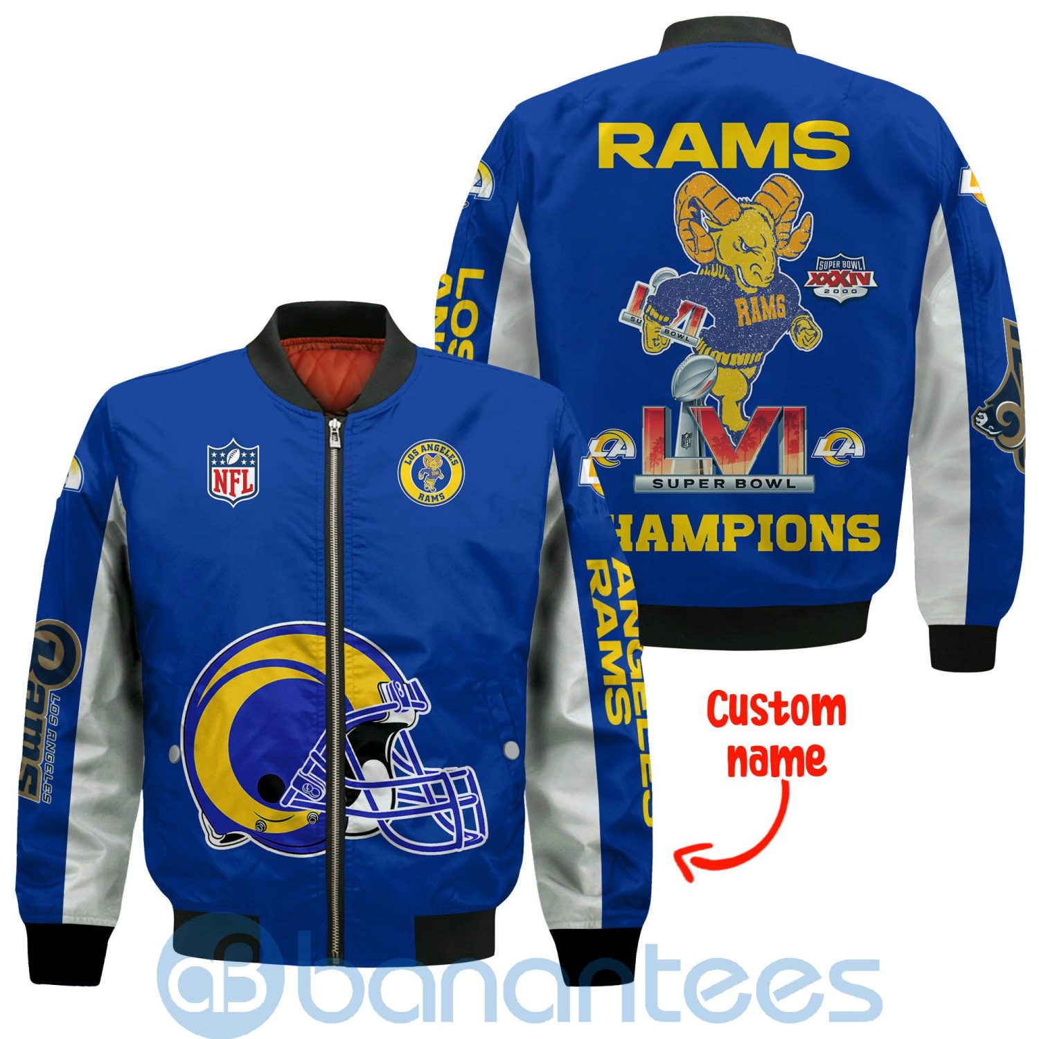 Los Angeles Rams Vintage Mascot Super Bowl LVI Champions 2021 Custom Name Bomber Jacket