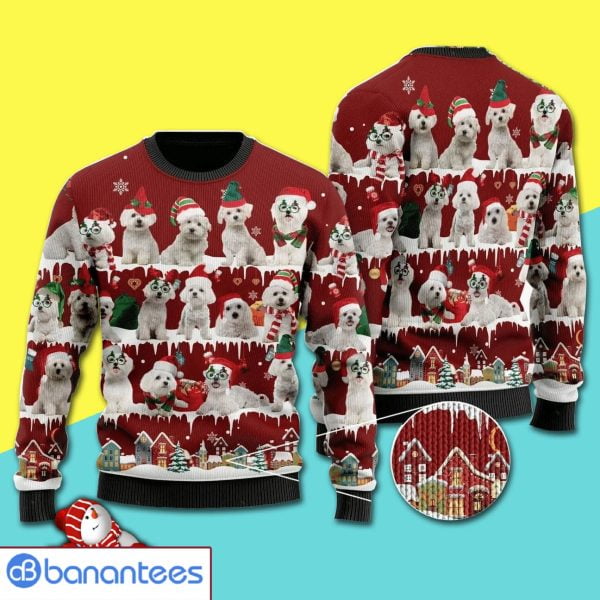 Lovely Maltese Dog Family In Winter All Over Print 3D Ugly Sweater Product Photo