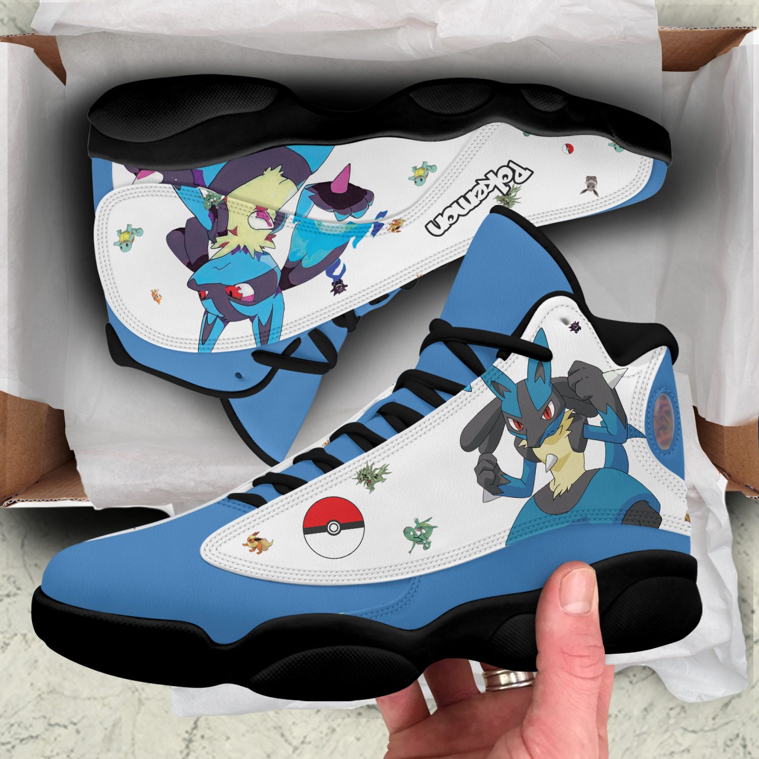 Lucario Custom Pokemon Anime Air Jordan 13 | AJD 13 Sneaker - Men's Air Jordan 13 - Black
