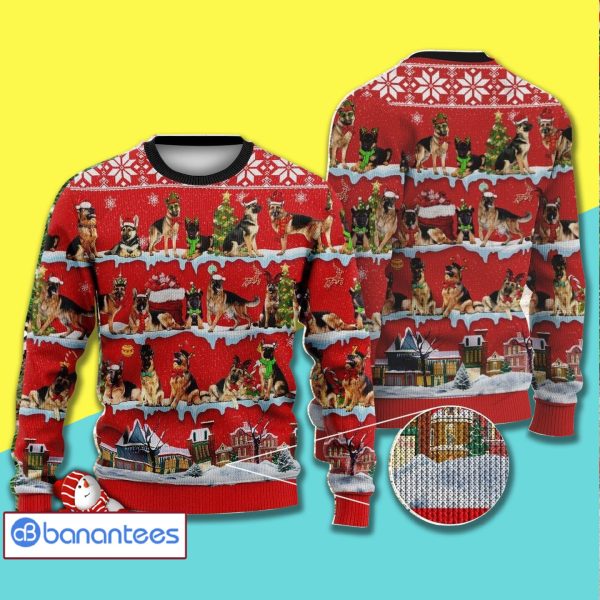 Many German Shepherd Dog Full Print Ugly Christmas Sweater Product Photo
