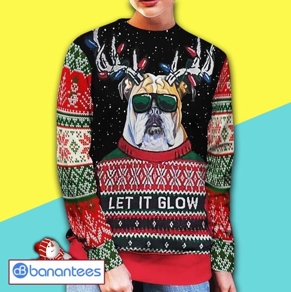 Merry Christmas Let It Glow Bulldog Awesome Full Print Ugly Christmas Sweater Product Photo