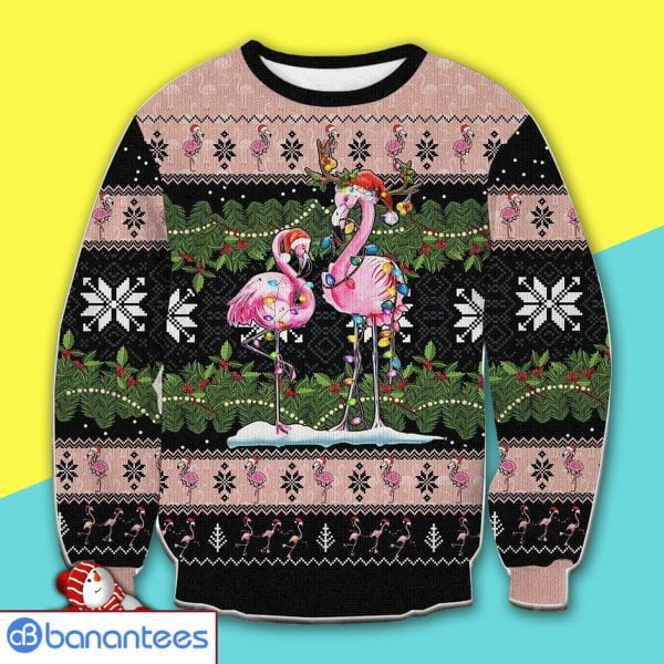 Merry Christmas Santa Flamingo Party Full Print Ugly Christmas Sweater Product Photo