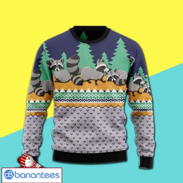 Merry Xmas Lovely Raccoon Family Awesome Full Print Ugly Christmas Sweater Product Photo