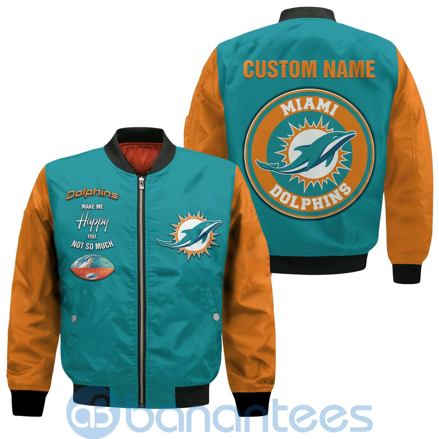 Miami Dolphins Make Me Happy American Football Team Logo Custom Name Bomber Jacket