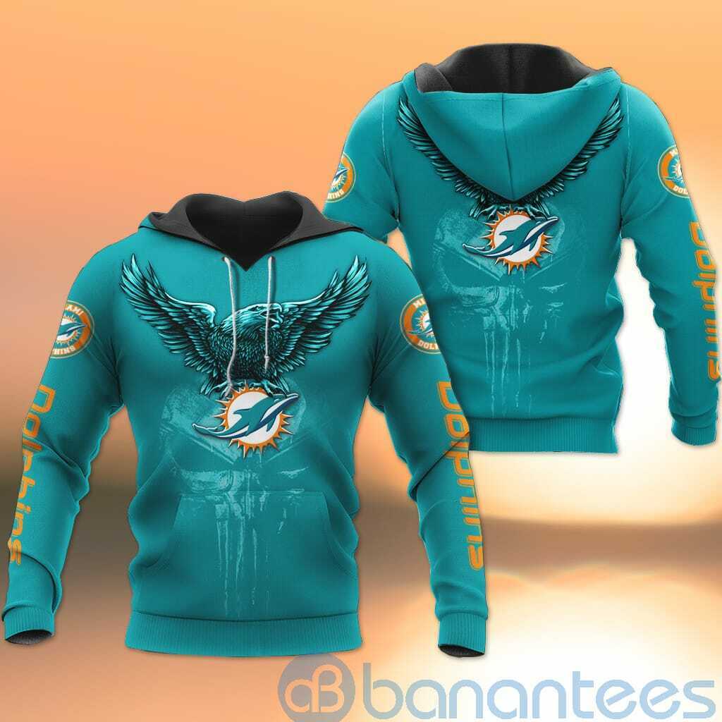 Miami Dolphins NFL Logo Eagle Skull 3D All Over Printed Shirt