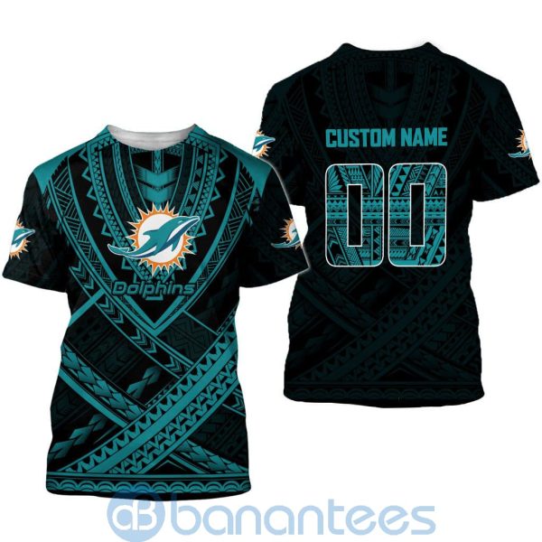 Miami Dolphins NFL Team Logo Polynesian Pattern Custom Name Number 3D All Over Printed Shirt Product Photo