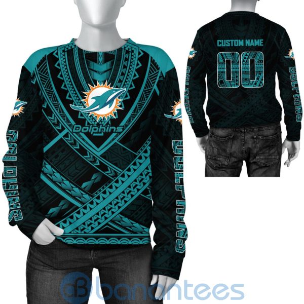 Miami Dolphins NFL Team Logo Polynesian Pattern Custom Name Number 3D All Over Printed Shirt Product Photo