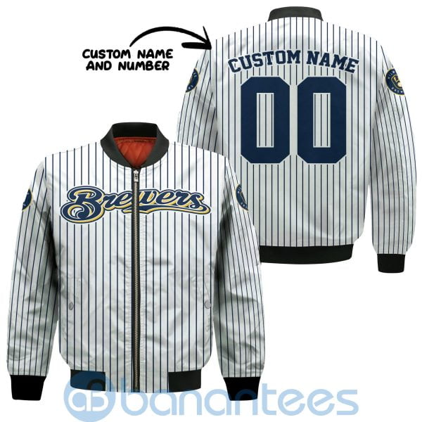 Milwaukee Brewers Stripes Custom Name Number Bomber Jacket Product Photo