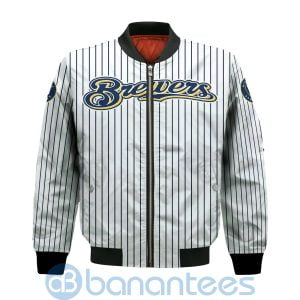 Milwaukee Brewers Stripes Custom Name Number Bomber Jacket Product Photo