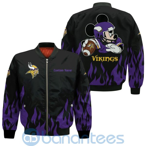 Minnesota Vikings Football Team Logo Disney Mickey Custom Name Bomber Jacket Product Photo