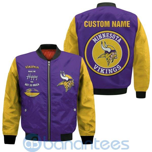 Minnesota Vikings Make Me Happy American Football Team Logo Custom Name Bomber Jacket Product Photo