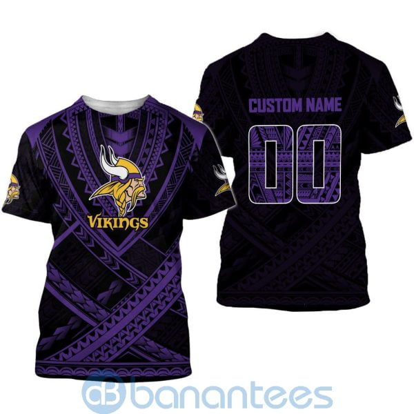 Minnesota Vikings NFL Team Logo Polynesian Pattern Custom Name Number 3D All Over Printed Shirt Product Photo