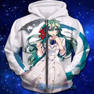 My Hero Academia Cute Blue Haired Anime Girl Super White All Over Printed 3D Shirt - 3D Zip Hoodie - White