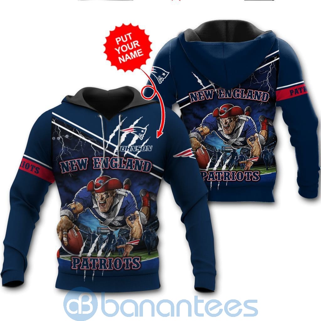 New England Patriots Mascot Catching Ball Custom Name 3D All Over Printed Shirt