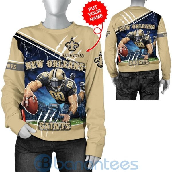 New Orleans Saints Mascot Catching Ball Custom Name 3D All Over Printed Shirt Product Photo