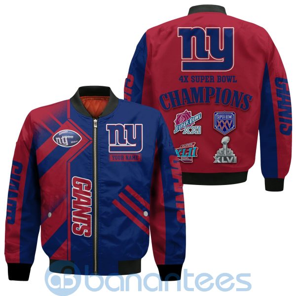 New York Giants Super Bowl Champions Custom Name Number Bomber Jacket Product Photo