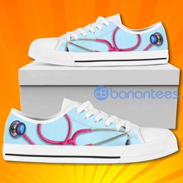 Nurse Pink Stethoscope Lovely Design Graphic Low Top Canvas Shoes Product Photo