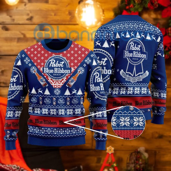 Pabst Blue Ribbon Beer All Over Printed Ugly Christmas Sweater Product Photo