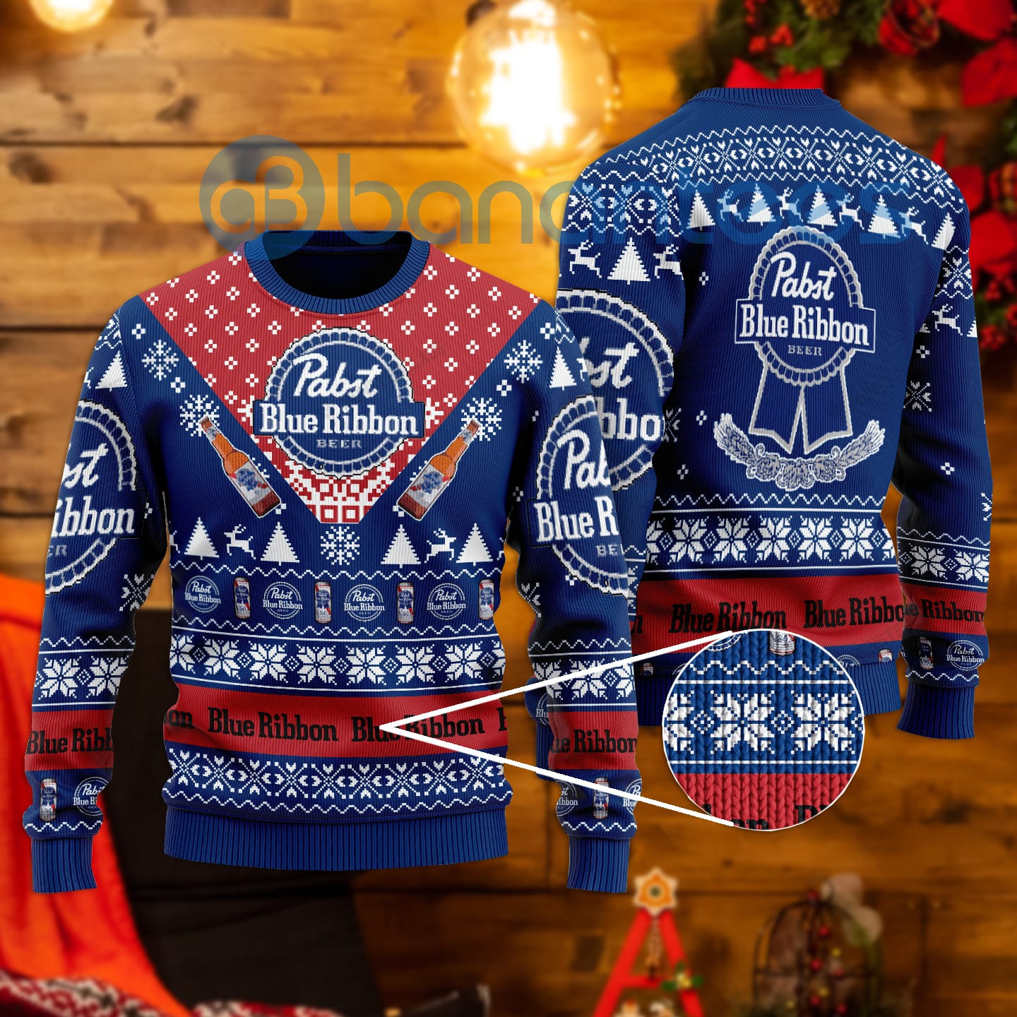 Pabst Blue Ribbon Beer All Over Printed Ugly Christmas Sweater