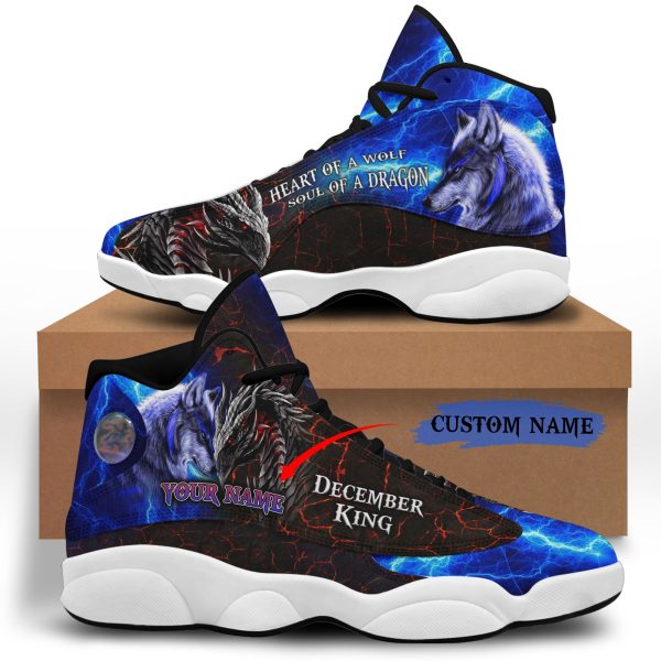 Personalized Name Wolf And Dragon December King Jordan 13 Shoes - Men's Air Jordan 13 - Black