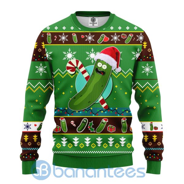 Pickle Rick Rick And Morty Candy Cane Green Ugly Christmas 3D Sweater Product Photo
