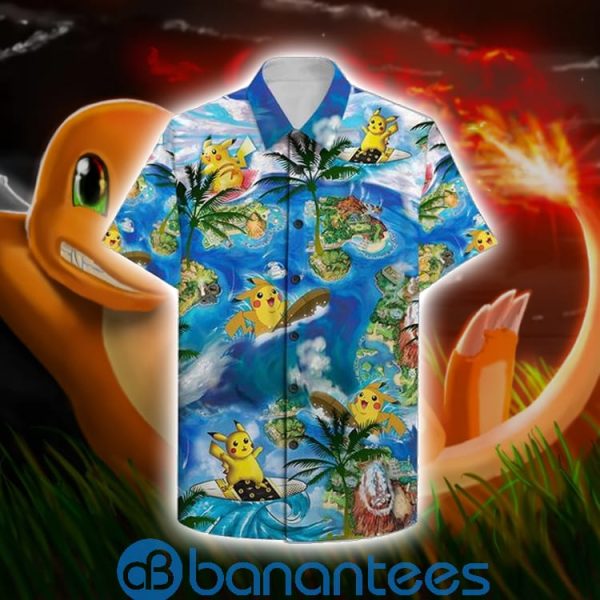 Pikachu Surfing Short Sleeves Hawaiian Shirt Summer Shirt Product Photo